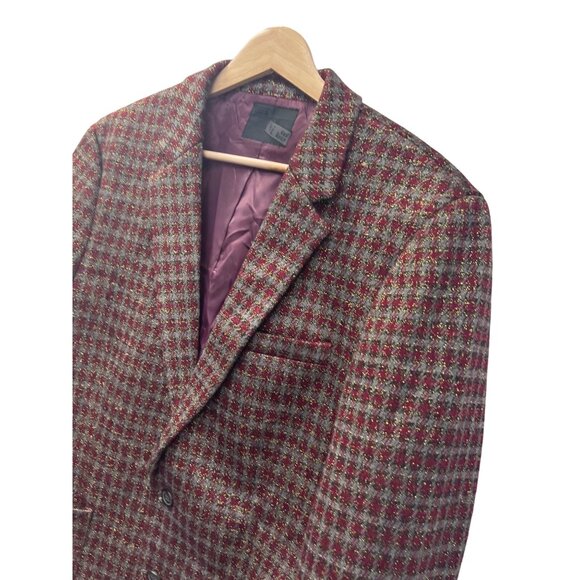 Asos NWOT Burgandy Red Brown and Gold 2 Button Blazer - Picture 1 of 9